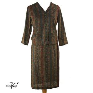 Vintage 50s Two Piece Skirt & Jacket -Metal Zip -S